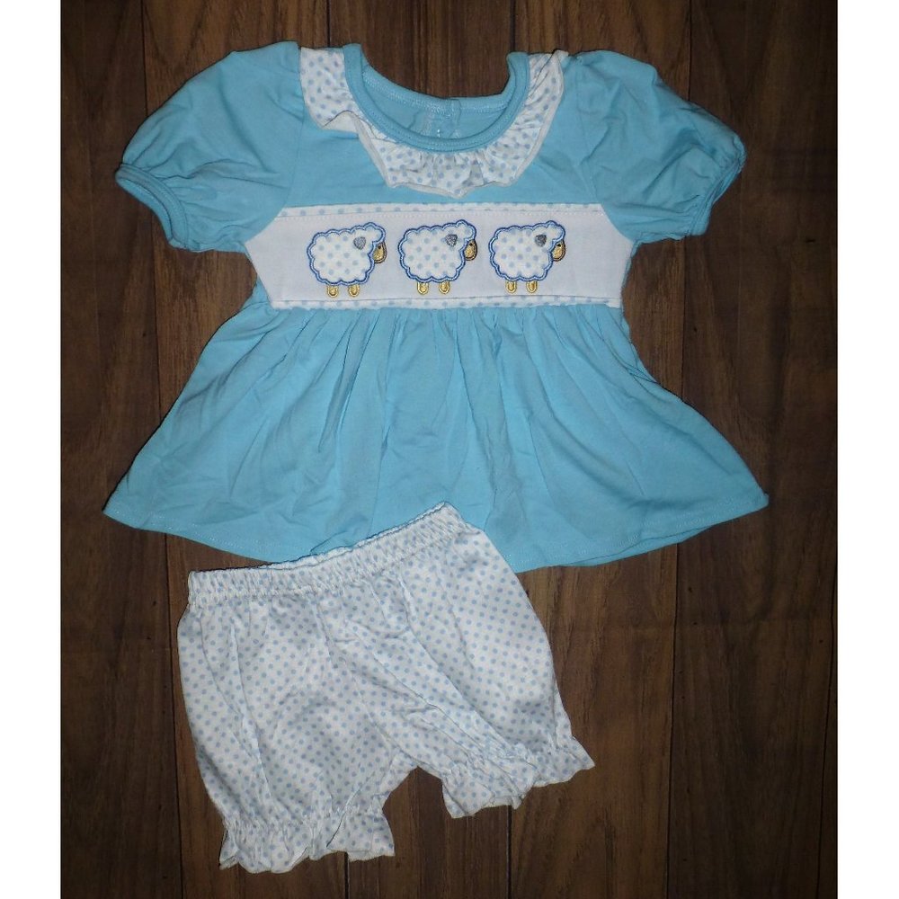 Boutique Easter Lamb Sheep Girls Tunic & Shorts Outfit Set